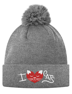 Pom Pom Knit Cap - I ♥ Cats  - 2