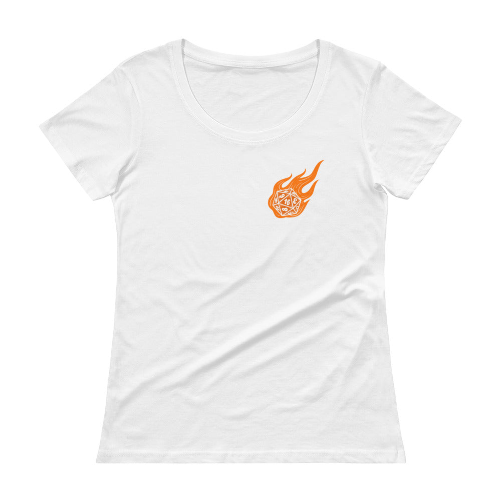Flaming Role-Playing Polyhedral Dice Women's Sheer Scoopneck Tee
