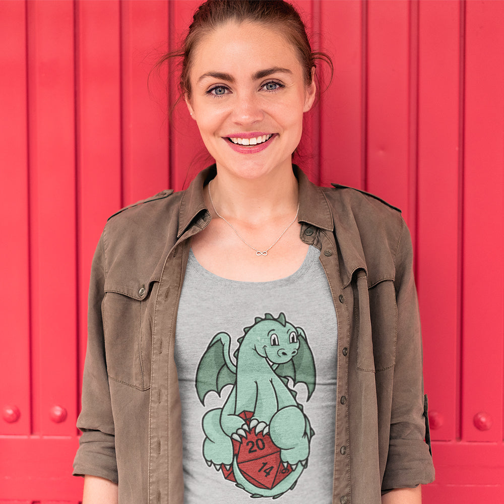 Cute Baby Dragon 20-Sided Die Women's Sheer Scoopneck Tee