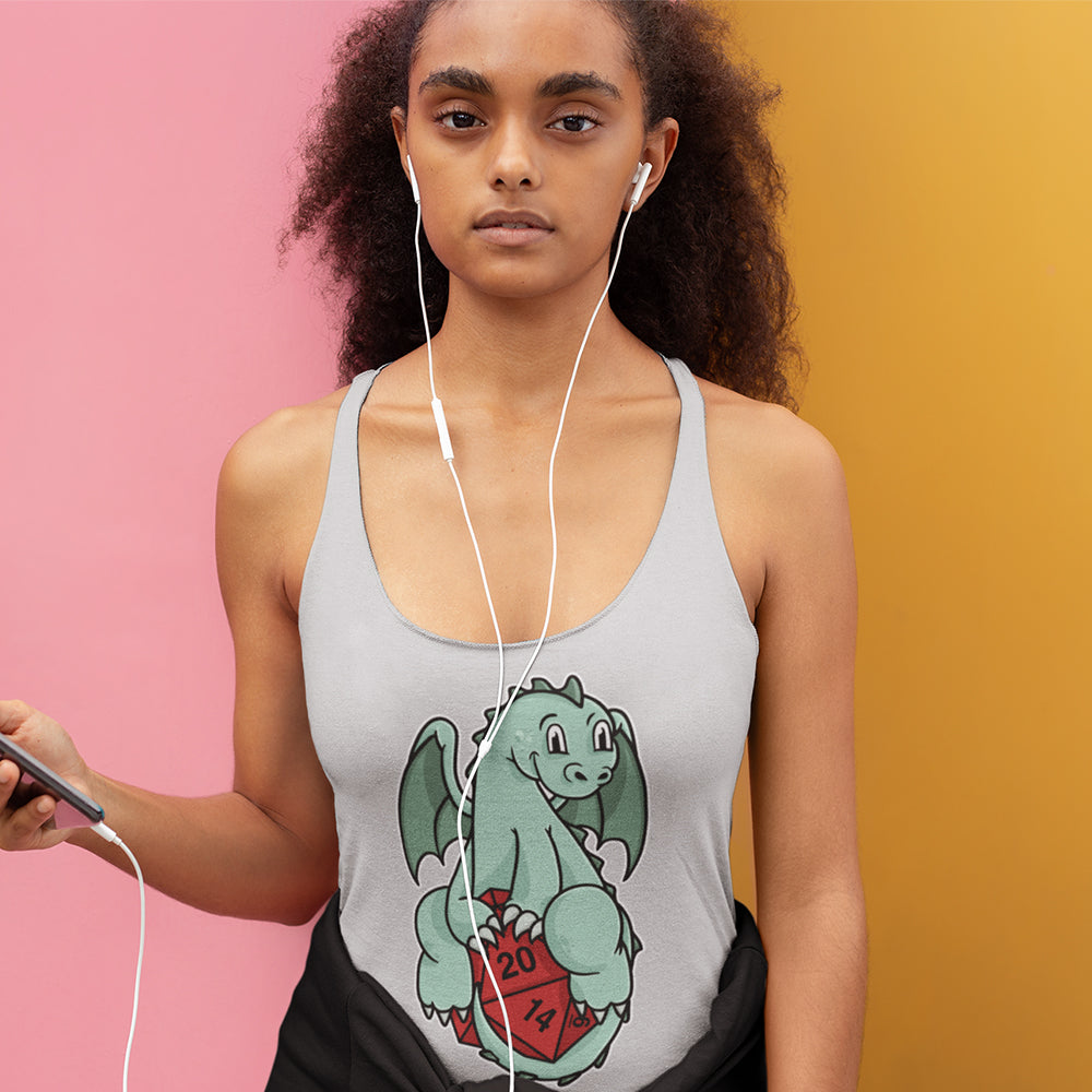 Cute Baby Dragon 20 Sided Die Women's Racerback Tank-Top