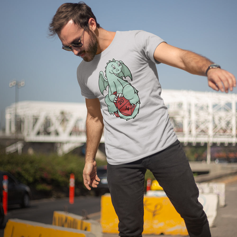 Cute Baby Dragon Holding 20-Sided Die T-Shirt