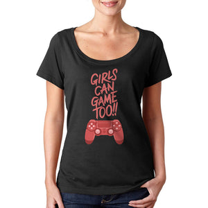 Girls Can Game Too Women's Sheer Scoop-Neck T-Shirt