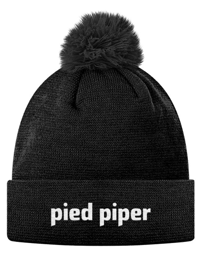 Pom Pom Knit Cap - Pied Piper Logo Pom Pom Hat from the TV Series Silicon Valley on HBO Black