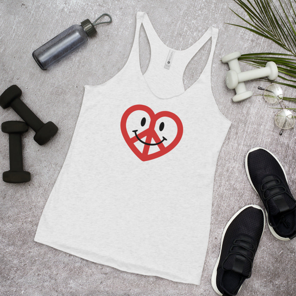 White Love Peace and Happiness Women's Racer-back Tank-top