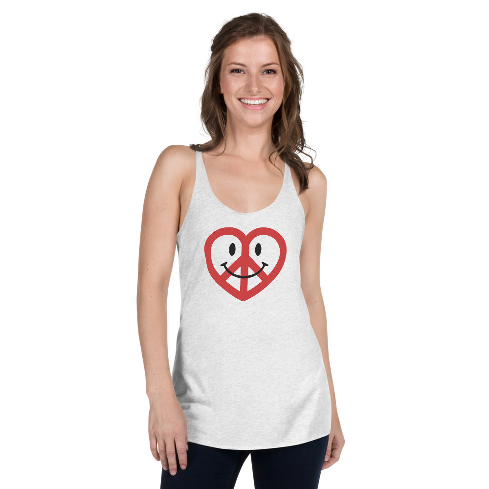 White Love Peace and Happiness Women's Racer-back Tank-top