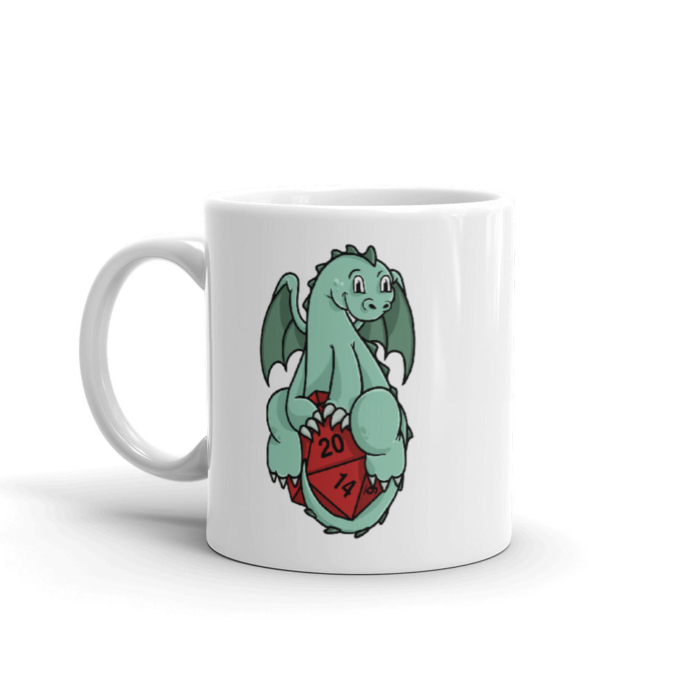 Cute Baby Dragon Holding 20-Sided Die Coffee Mug