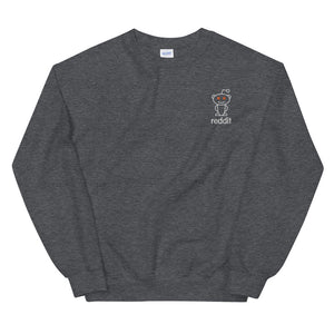 Embroidery Reading Robot Robot Logo Gray Sweatshirt