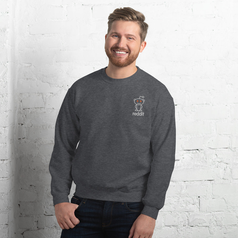 Embroidery Reading Robot Robot Logo Gray Sweatshirt