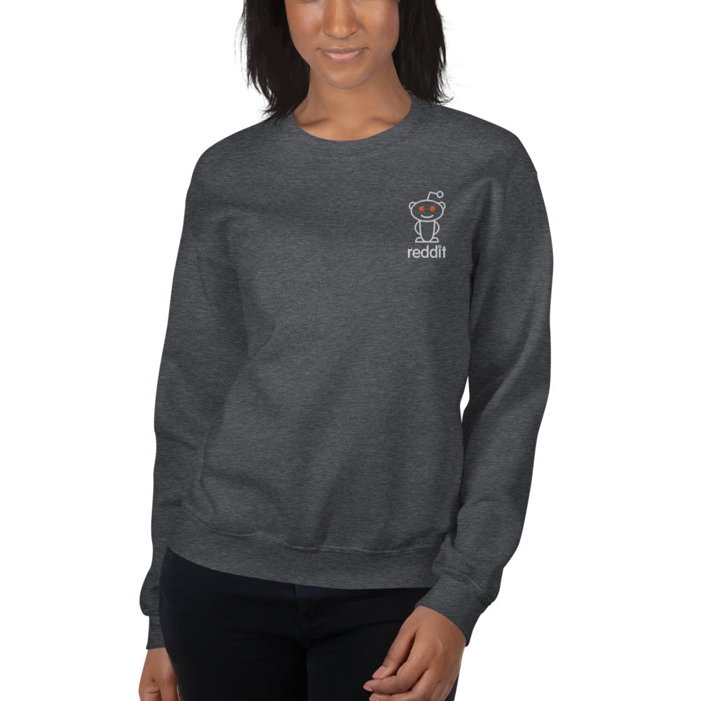 Embroidery Reading Robot Robot Logo Gray Sweatshirt
