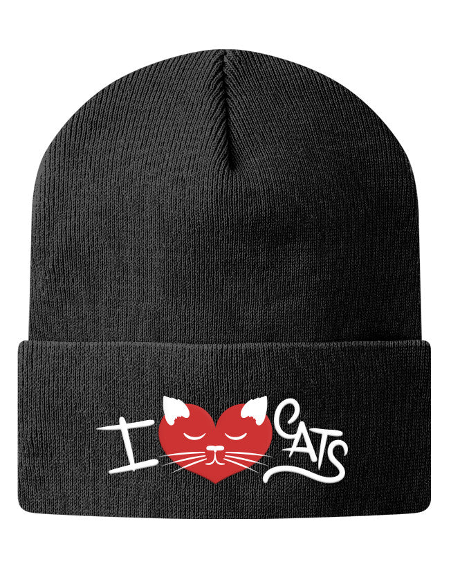 Knit Beanie - I ♥ Cats  - 1