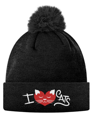 Pom Pom Knit Cap - I ♥ Cats  - 1