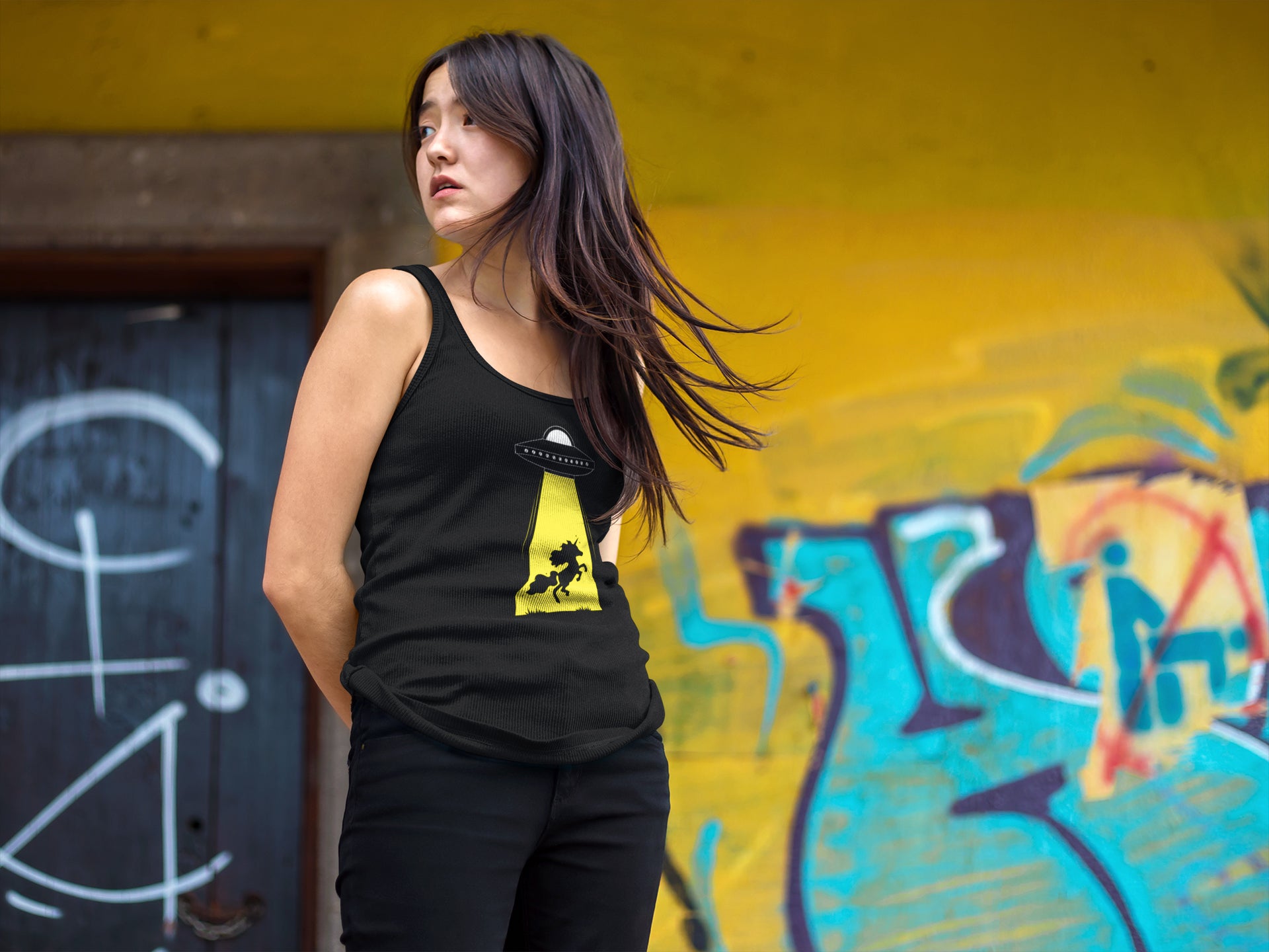 Unicorn Alien Abduction Women's Racer-back Tank-top